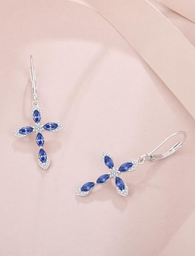 Birthstone Cross Earrings for Women 925 Sterling Silver - color: 12 December - Tanzanite