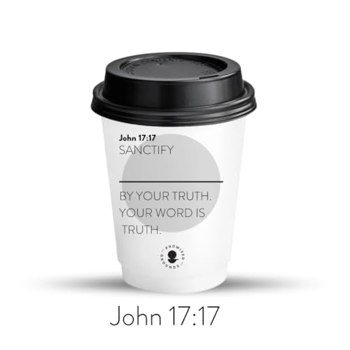 Double-Walled Paper Hot Cup, 12oz, Grey, Personalized Scripture Verses, for Sunday Morning Coffee Service and Small Groups, 25 Pack with Black Lids