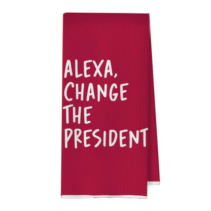 Funny Political Kitchen Towels - Change the President Waffle Weave Dish Towels, Funny Kitchen Bathroom Decor, House Warming Gifts, Changing Towel, 16×24 Inches- Red - color: Red
