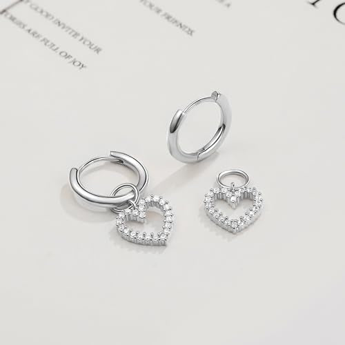 DAILY VIBES Cute Butterfly Star Cross Heart CZ Dangle Earrings for Women - color: Silver Heart CZ