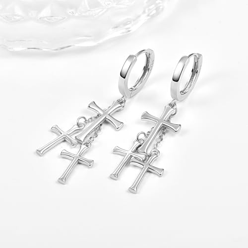 Cross Earrings 925 Sterling Silver Cross Dangle Earrings Christianity Jewelry Gift for Men Women - style: 3 Cross-Silver