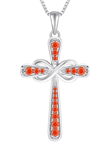 YL 925 Sterling Silver Cross Necklace for Women Halo Infinity Pendant Cubic Zirconia Jewelry for Mom - color: 01-garnet-Jan