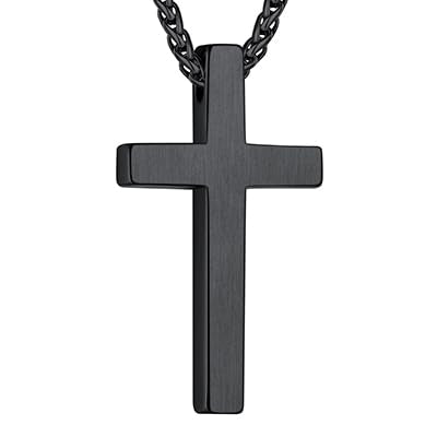 ChainsHouse Cross Necklace for Men, Black/18K Gold Plated/Stainless Steel Christian Jewelry Cross Pendant Necklace for Men, with Gift Box - color: c: Plain Cross-Black