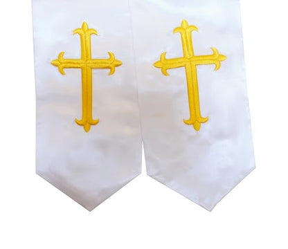Unisex Clergy Stole with Embroidery Cross 72", Traditional Choir Stole - color: White