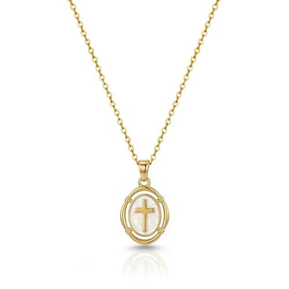 Bheop Cross Necklace for Women, 14K Gold Silver Enamel Pendant Necklace - color: Gold