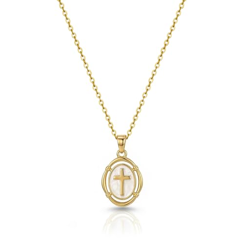 Bheop Cross Necklace for Women, 14K Gold Silver Enamel Pendant Necklace - color: Gold