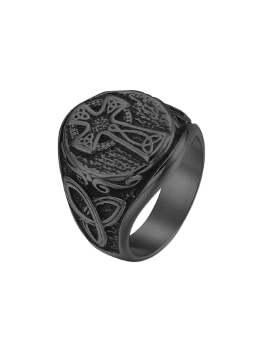 Men's Stainless Steel Celtic Cross Ring - color: Black