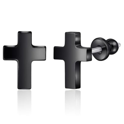 Limerencia Titanium Stud Earrings, Cross Earrings for Sensitive Ears - color: Black +Butterfly Back