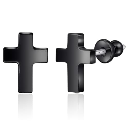 Limerencia Titanium Stud Earrings, Cross Earrings for Sensitive Ears - color: Black +Butterfly Back
