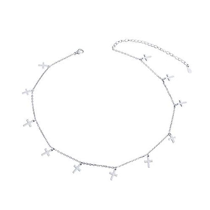 DAOCHONG Women S925 Sterling Silver Disc Statement Choker Necklace - style: Cross 1