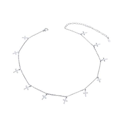 DAOCHONG Women S925 Sterling Silver Disc Statement Choker Necklace - style: Cross 1