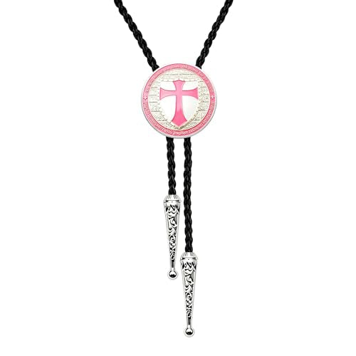 Fashionable Cross Bolo Tie Multi-Color Cross Shield Necktie - color: Pink