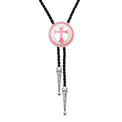 Fashionable Cross Bolo Tie Multi-Color Cross Shield Necktie - color: Pink