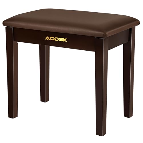 AODSK Piano Bench with Cushion,Solid Wood Keyboard Bench Piano Chair Piano Seat,Brown Piano Stool,13.21 x 21 x 18.2 Inches - color: Brown, size: 13.21" x 21" x 18.2"Inches