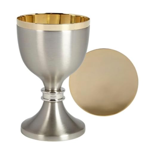 Church Gold Plated Brass Chalice & Paten, 12 Ounce, Satin Nickel Gold Rim - color: Satin Nickel Gold Rim