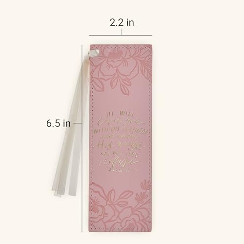 Christian Art Gifts Premium Faux Leather Bookmark: Under His Wings - color: Pink Floral/Under His Wings