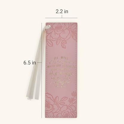 Christian Art Gifts Premium Faux Leather Bookmark: Under His Wings - color: Pink Floral/Under His Wings