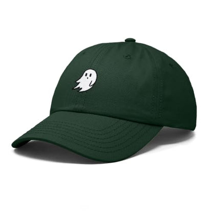 DALIX Ghost Embroidered Mens Womens Cotton Dad Hat Baseball Cap Adjustable - color: Dark Green
