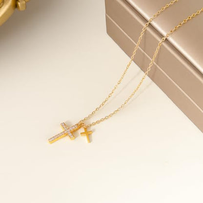 14K Gold Cross Necklace for Women Medium Infinity Dainty Crucifix Pendant Chain Necklace Minimalist Gold Chain - color: CX1