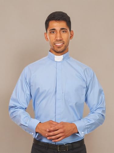 Men's Long Sleeves Tab Collar Clergy Shirt Black - color: Light Blue, size: 17"-17.5" Neck 34"-35" Sleeve