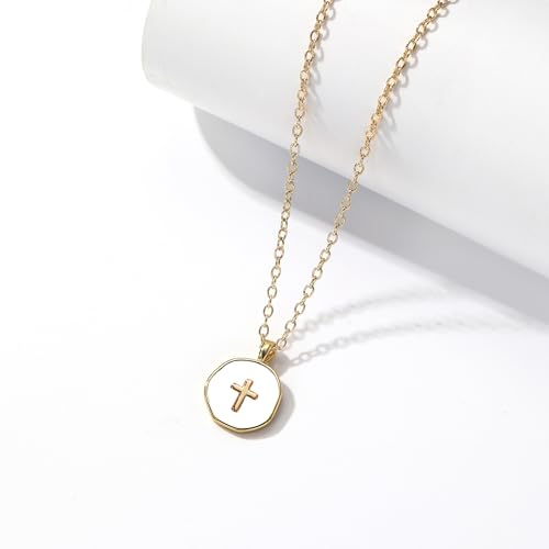 Cute Small Cross Necklace for Teen Girls - color: White First Communion Gifts