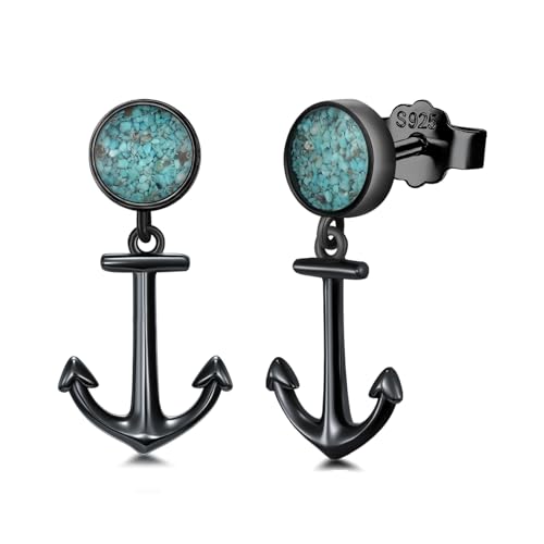 Black Dangle Drop Earrings 925 Sterling Silver Turquoise Earrings Jewelry Gifts for Women Men - style: Anchor