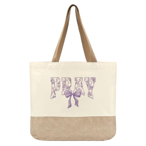 Tote Bag, Gifts for Women Friends Girlfriend Coworker Wife Mom Reusable Tote Bags Birthday Thank You Gift - color: Purple Pray