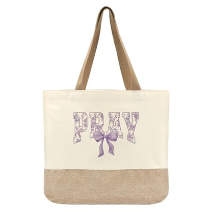 Tote Bag, Gifts for Women Friends Girlfriend Coworker Wife Mom Reusable Tote Bags Birthday Thank You Gift - color: Purple Pray