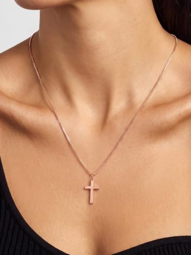 KeyStyle Cross Necklace for Women,Silver/Gold/Rose Gold Cross Pendant - color: 02-Medium Cross-Rose Gold
