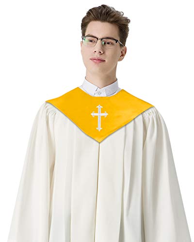 IvyRobes Unisex V Shape Solid-Colored Choir Stole with Cross - color: Gold