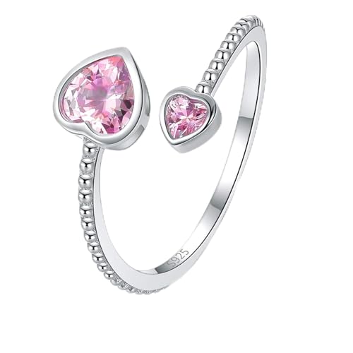 Step Forward 925 Sterling Silver Birthstone Rings for Women - Adjustable Open Heart Ring Constellation Month Band for Her Birthday Gifts Jewelry - color: October