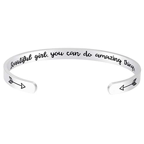 Fesciory Inspirational Bracelets for Women, Stainless Steel Cuff Bangle - color: Silver50