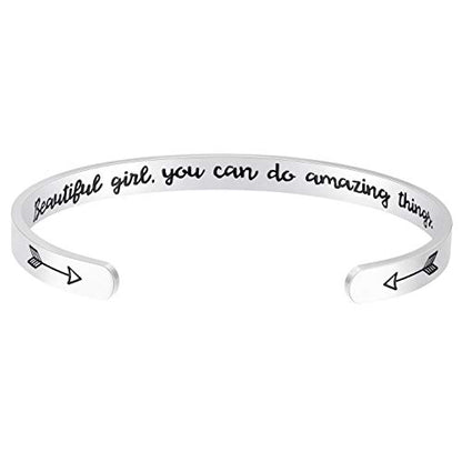 Fesciory Inspirational Bracelets for Women, Stainless Steel Cuff Bangle - color: Silver50