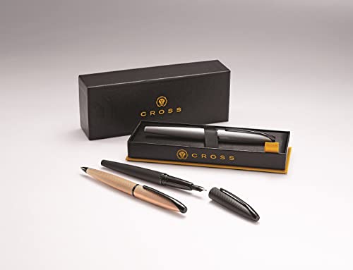 Cross ATX Sandblasted Rose Gold Fountain Pen, Medium Nib, Black Ink - color: Sandblasted Rose Gold, style: Medium Nib