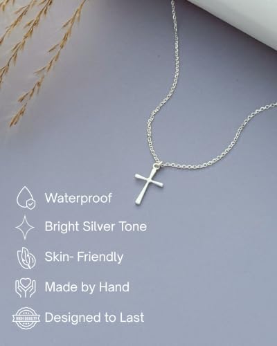 Anika Bella Cross Necklace for Women, Dainty Minimalist Pendant Cross Necklaces - color: Silver