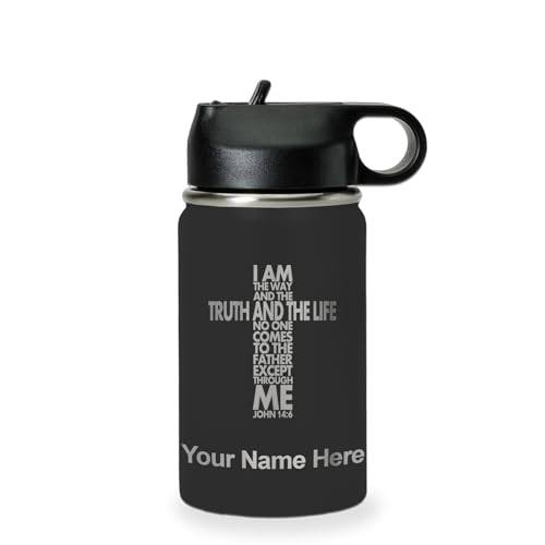 LaserGram Personalized 12oz Water Bottle, Bible Verse John 14-6 (Black) - color: Black, size: 12 Ounces