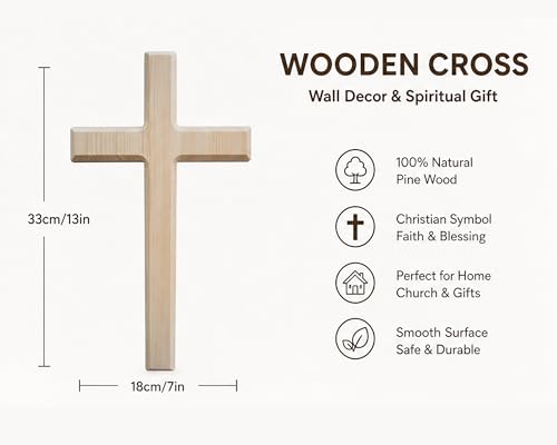 M UPTAOSUI 13in Pine Wood Cross Wall Decor, Religious Farmhouse Rustic