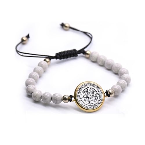 St Benedict Bracelet Catholic Bracelet Adjustable String Medal Religious Bracelets for Men Women Beige