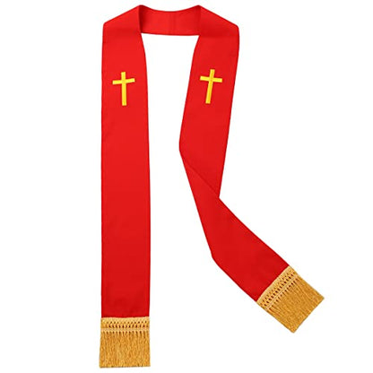 BLESSUME Church Clergy Pastor Cross Embroidered Stole - color: Red 4