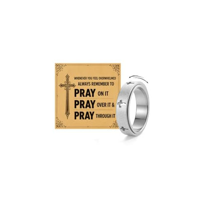 Christian Spinner Fidget Cross Prayer Band Ring - color: Hollow Cross Silver