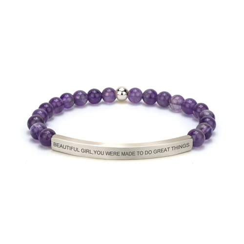 Amethyst Christian Bracelet for Women, 18K Gold Plated Bible Verse Jewelry, Inspirational Religious Faith Gift, Scripture Jewelry for Encouragement & Strength - color: BEAUTIFUL G,YOU WERE MADE TO DO GREAT THINGS-Amethyst Silver