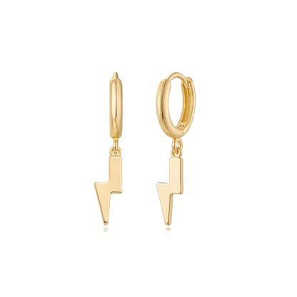 MYEARS Women Earrings Gold Huggie Hoop Dangle Drop 14K Gold Plated Small Simple Hypoallergenic Everyday Jewelry - style: Lightning