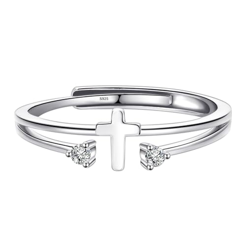 S925 Sterling Silver Cross Rings Birthstone Rings Christian Jewelry for Women Daughter, Easter Gifts, Confirmation and Baptism Gifts - color: 4-Apr