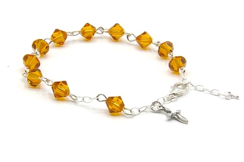 Catholic Communion Rosary Bracelet Created with Swarovski® Crystals, Glass - color: Topaz - November
