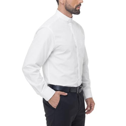 Men's Long Sleeve Clergy Shirt Tab Collar - color: White, size: Medium
