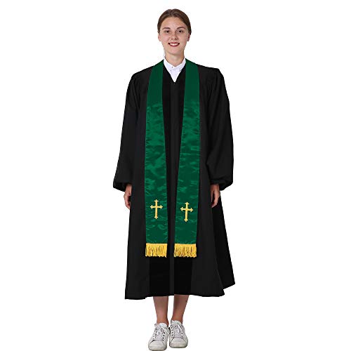 IvyRobes Unisex-adult's Satin Clergy Stole with Embroidery Cross 90"-4 Colors Available - color: Emerald