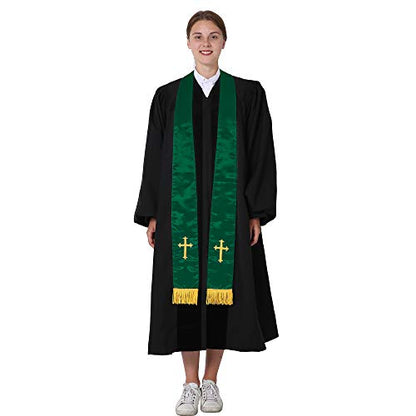 IvyRobes Unisex-adult's Satin Clergy Stole with Embroidery Cross 90"-4 Colors Available - color: Emerald