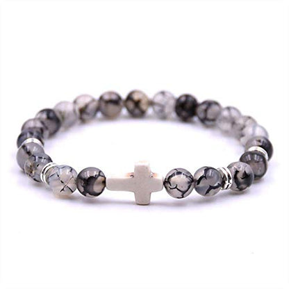 Softones 4PCS Cross Beads Bracelet for Men Women 8mm Healing Lava Stone Stretch Bracelets,7.5" - color: A:4Pcs a set