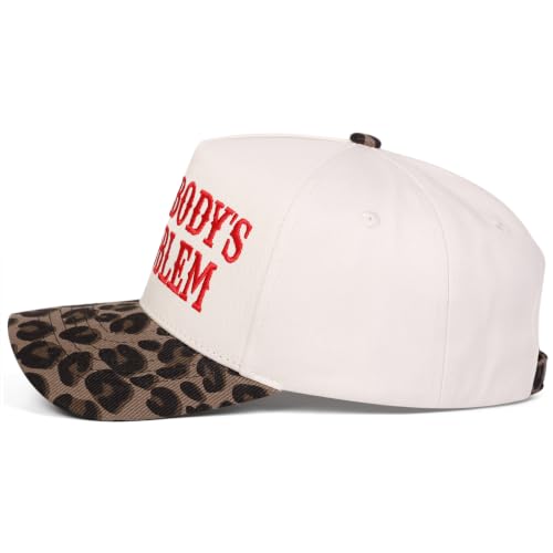 Trendy Embroidered Baseball Cap for Men & Women, Adjustable Snapback Hat for Casual Wear - color: Somebodys Problem-leopard Red