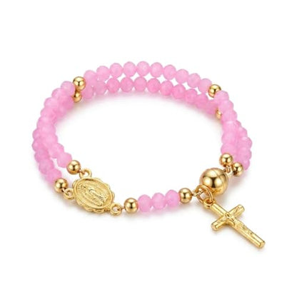 Cross Rosary Bracelet for Women Handcrafted Crystal Virgin Mary Cross Beaded Bracelets Christian Faith Link Bracelets Crucifix Religious Christian Faith Jewelry - color: Purple